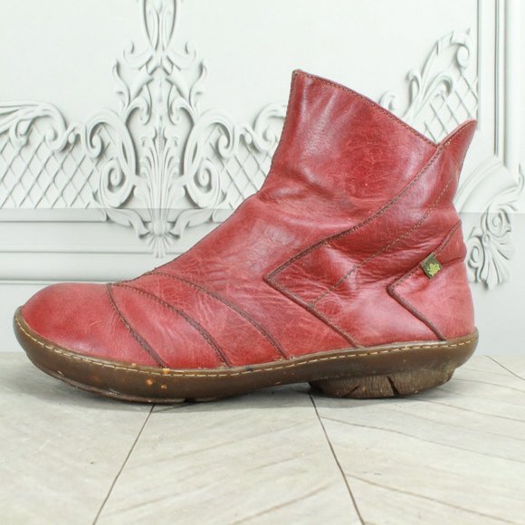 El Naturalista Shoes - El Naturalista Red Leather Side Zipper Ankle Bootie Boots EU 40 US 9